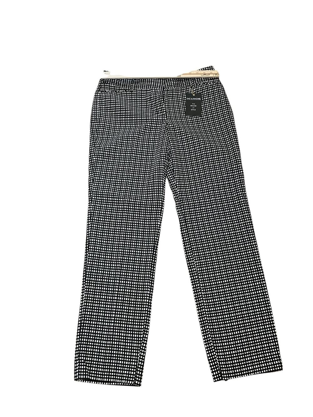 Zac & Rachel Dress Pants Women 10 Black White Geometric Slim Straight Leg Formal